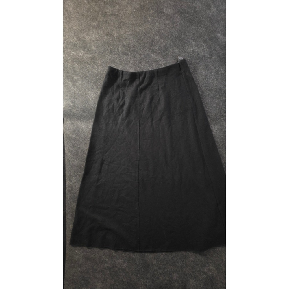 Eileen Fisher Petite Black 100% Wool A-Line Midi Skirt Size PP Side Zip F24